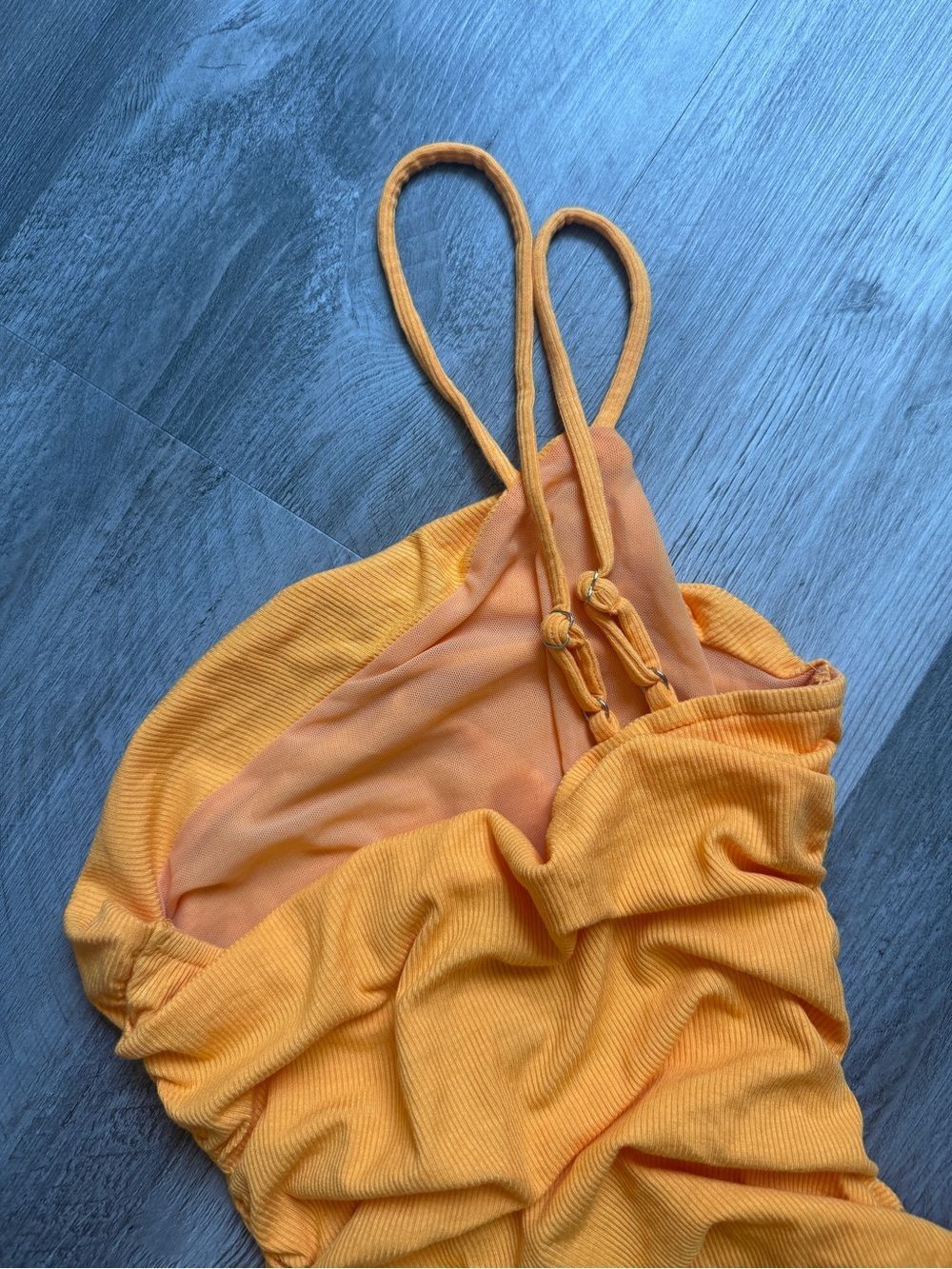Princess Polly Reece Mini Dress NEW Orange Ribbed Ruched Bodycon - Picture 8 of 12